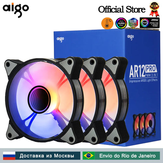 Aigo AR12PRO 120mm rgb fan 4pin PWM argb Cooling fan 3pin5v aurora effect colorful choice 12cm ventilador Computer PC Case fans